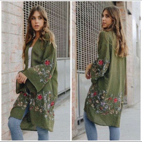 Floral Embroidered Kimono - Picture 1 of 8